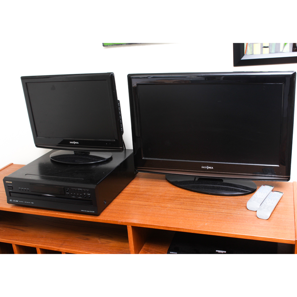19" and 26" Insignia Flat Screen Televisions and Onkyo CD Changer