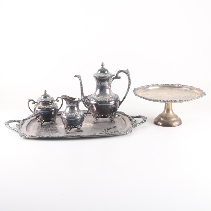 Rogers Bros. "Heritage" Silver Plate Coffee Service Set with Sheridan Compote