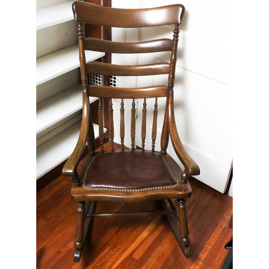 Vintage Rocking Chair with Faux Leather Seat