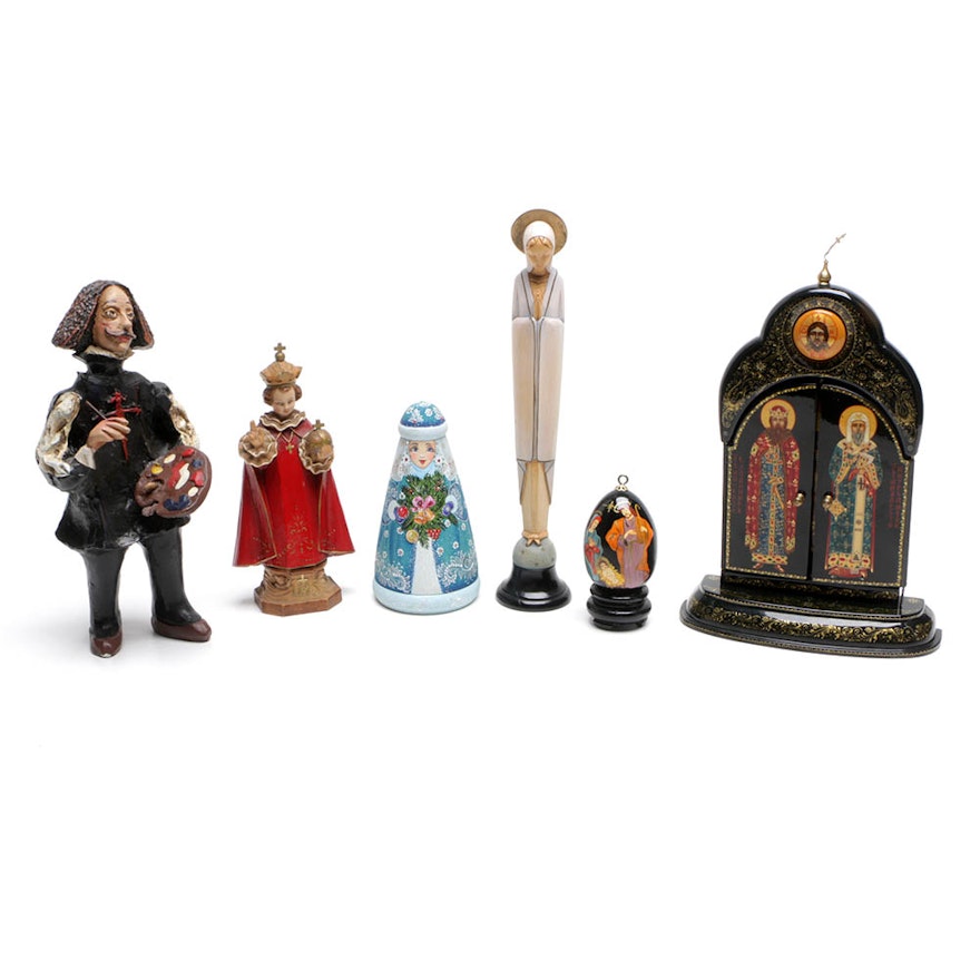 Assorted Religious Wood, Resin and Ceramic Figurines