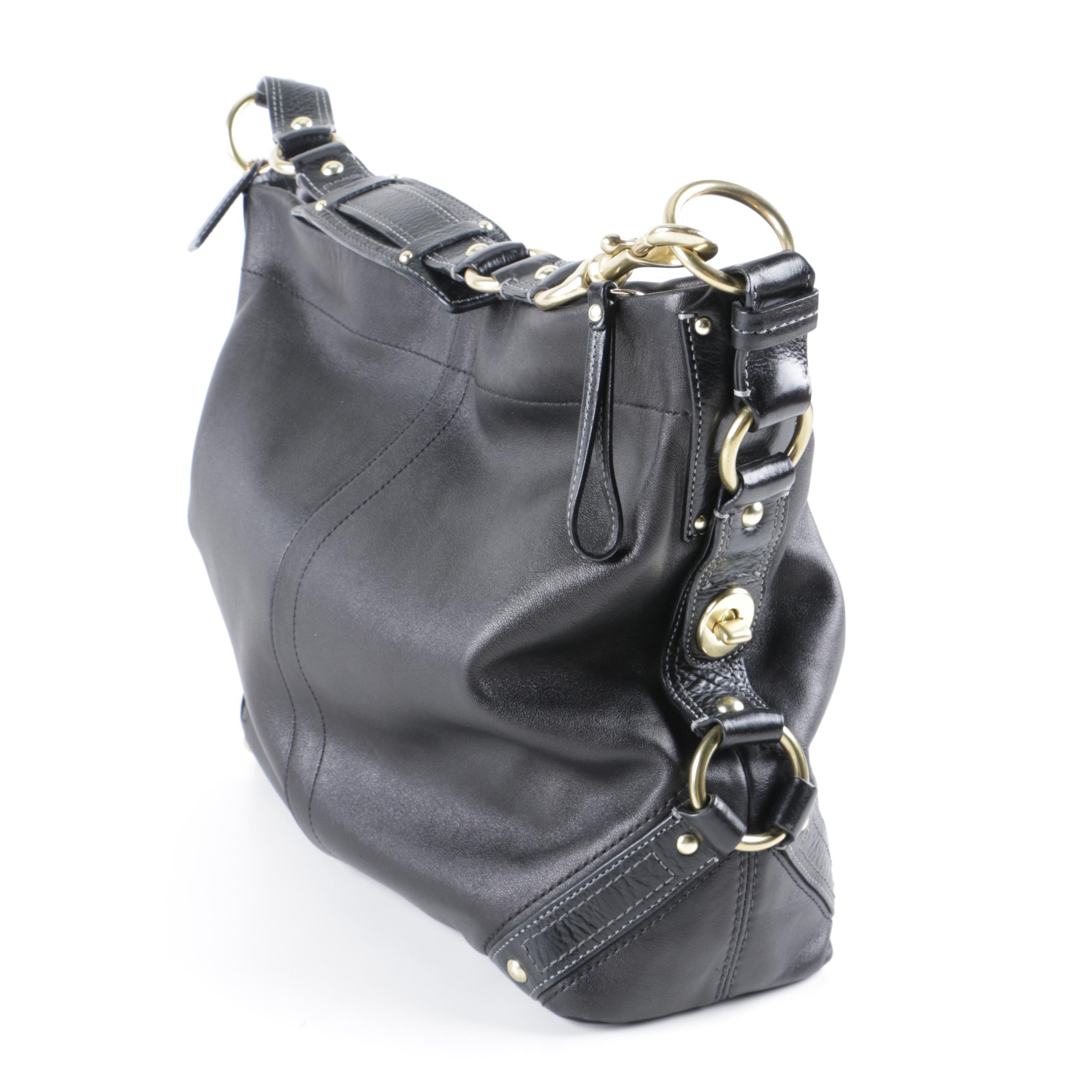 Coach Carly Black Leather Hobo Bag