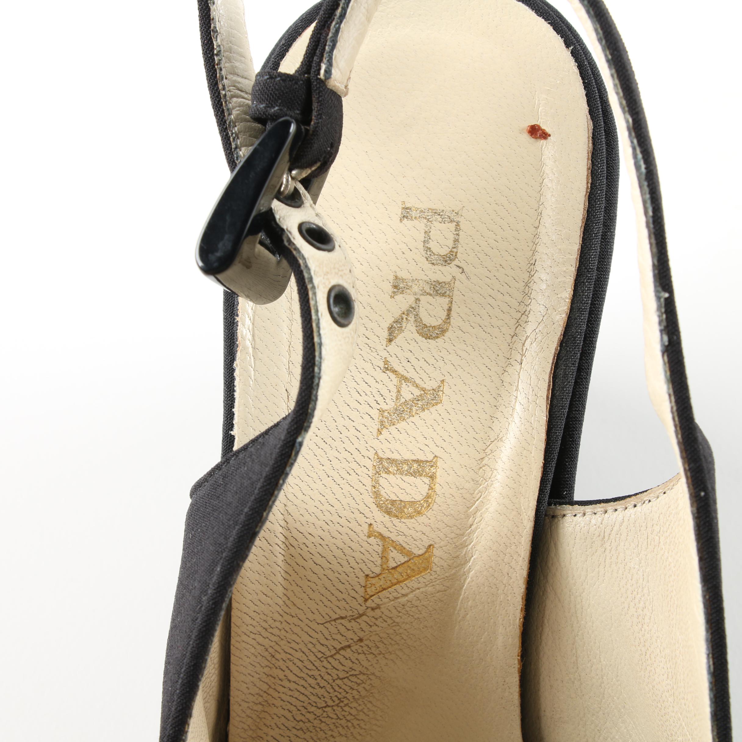 Prada Black Fabric Peep-Toe Slingback Wedges