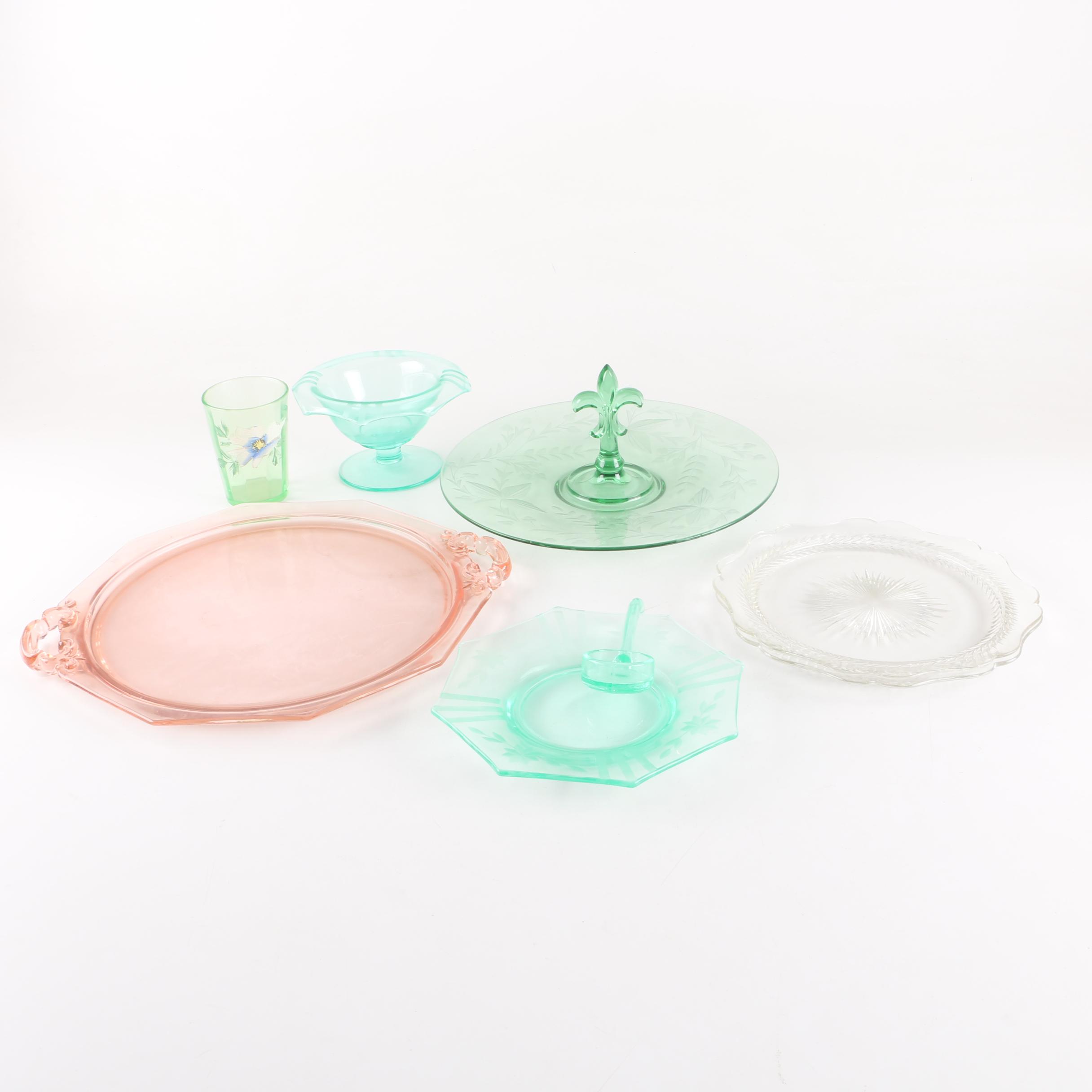 Depression and Etched Glass Serveware and Plates