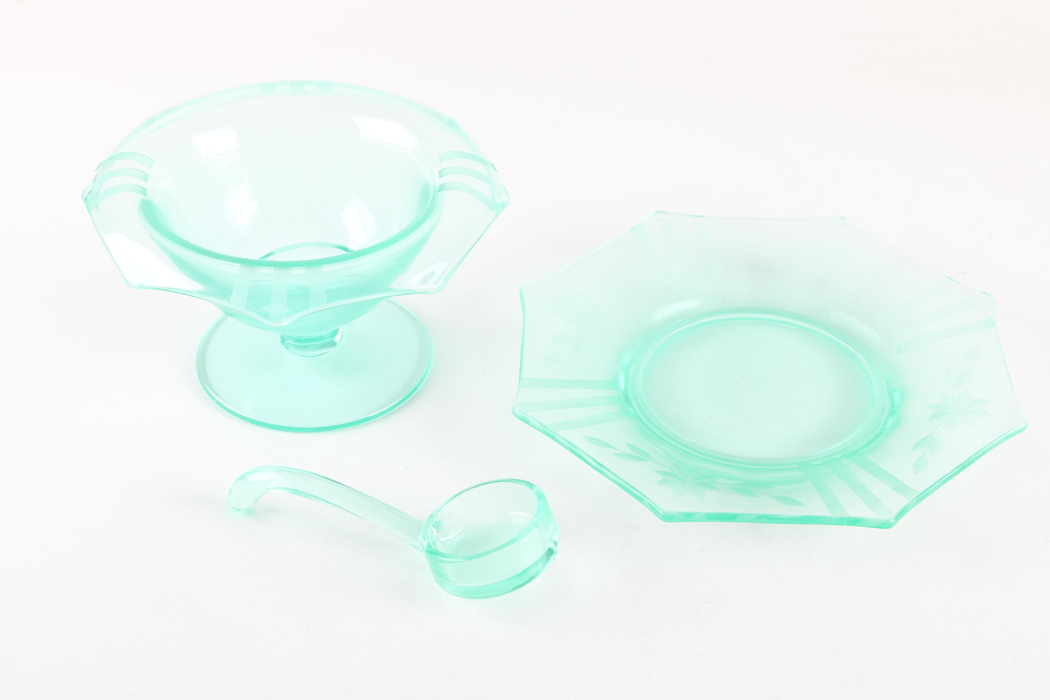 Depression and Etched Glass Serveware and Plates