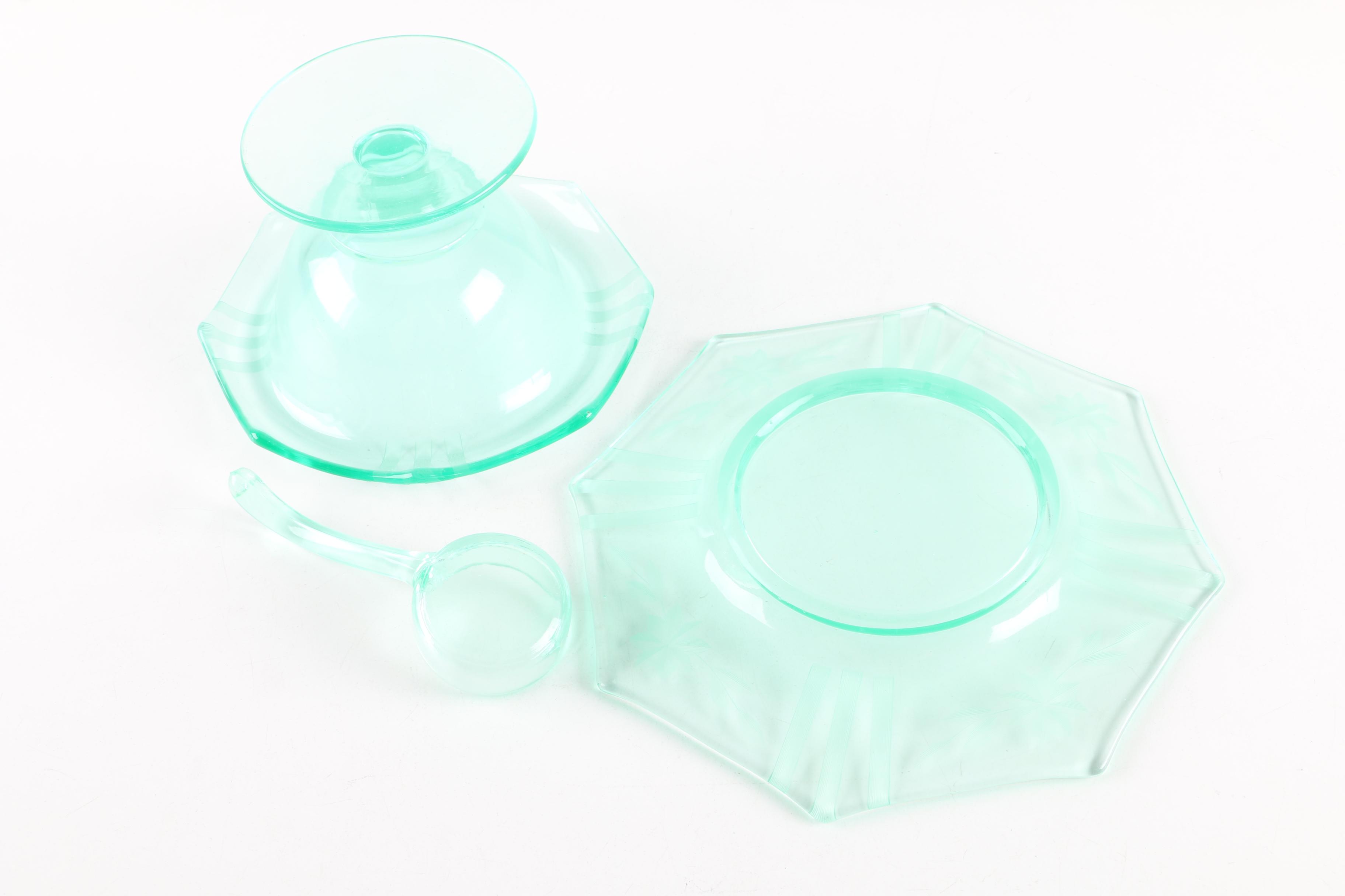 Depression and Etched Glass Serveware and Plates