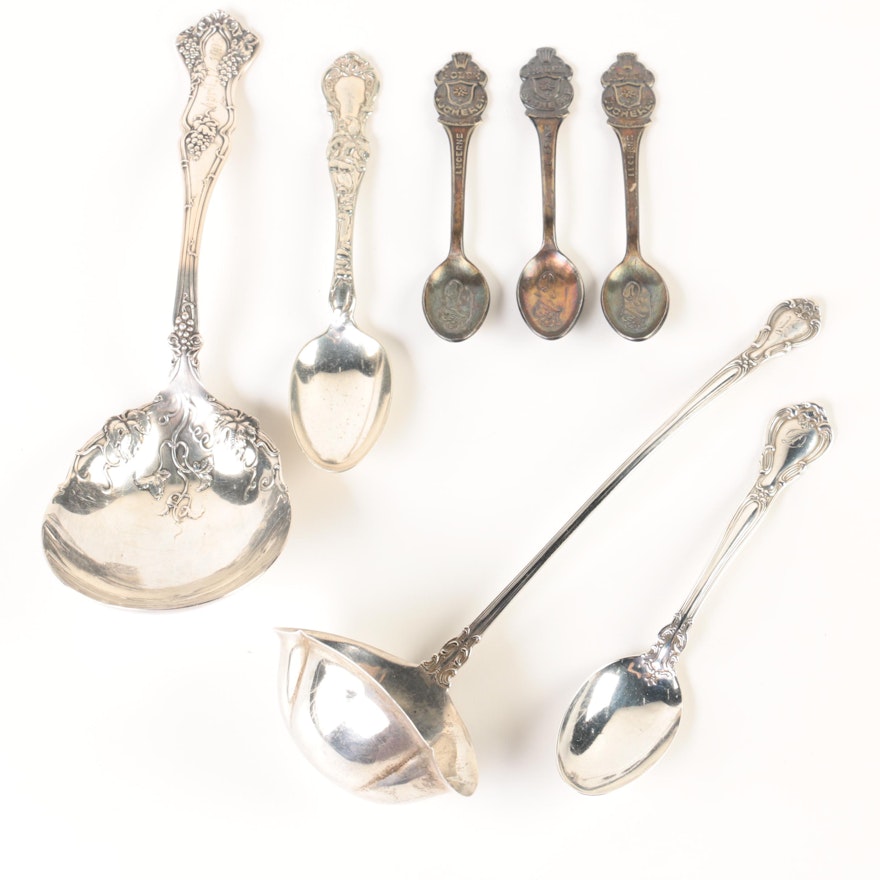 Gorham Sterling Ladle and Teaspoon with Silver Plate Spoons