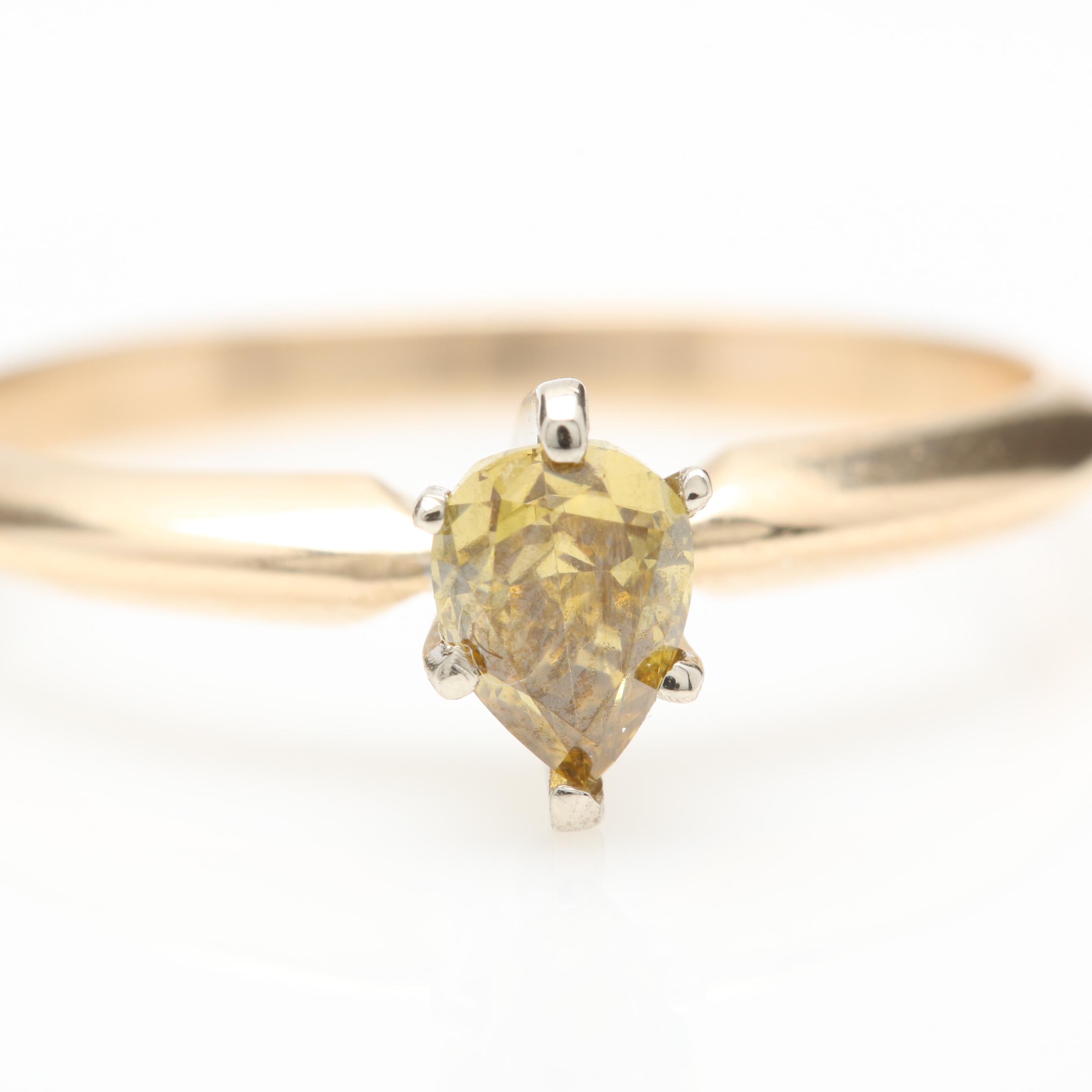 14K Yellow Gold Diamond Solitaire Ring