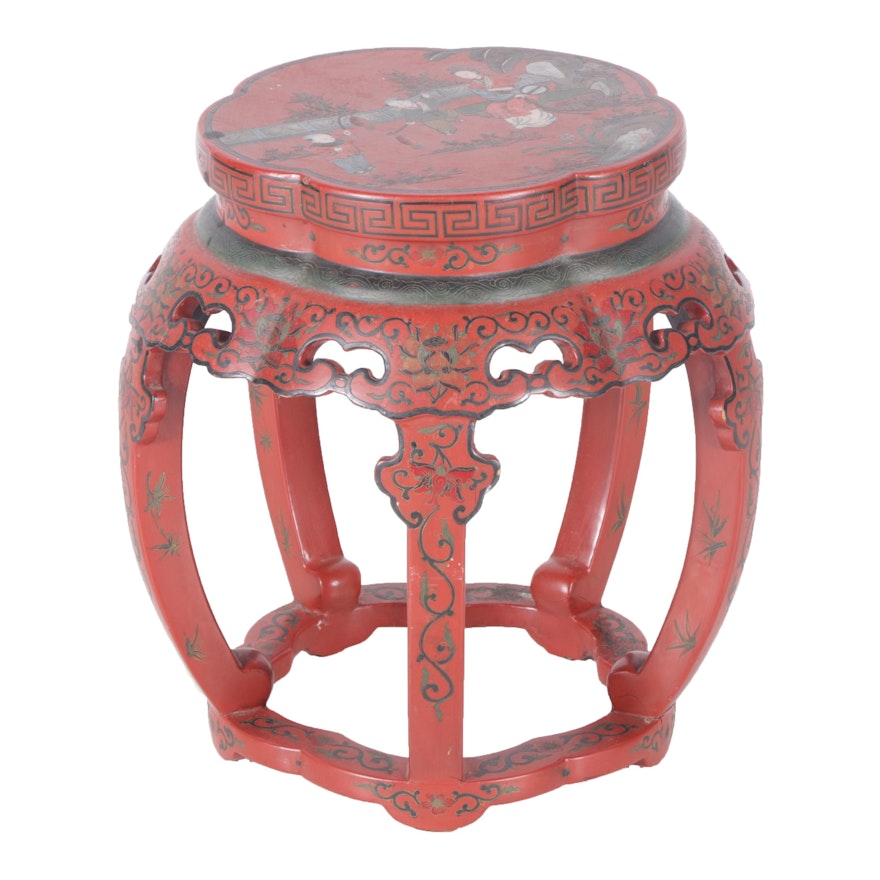 Chinese Lacquered Drum Stool