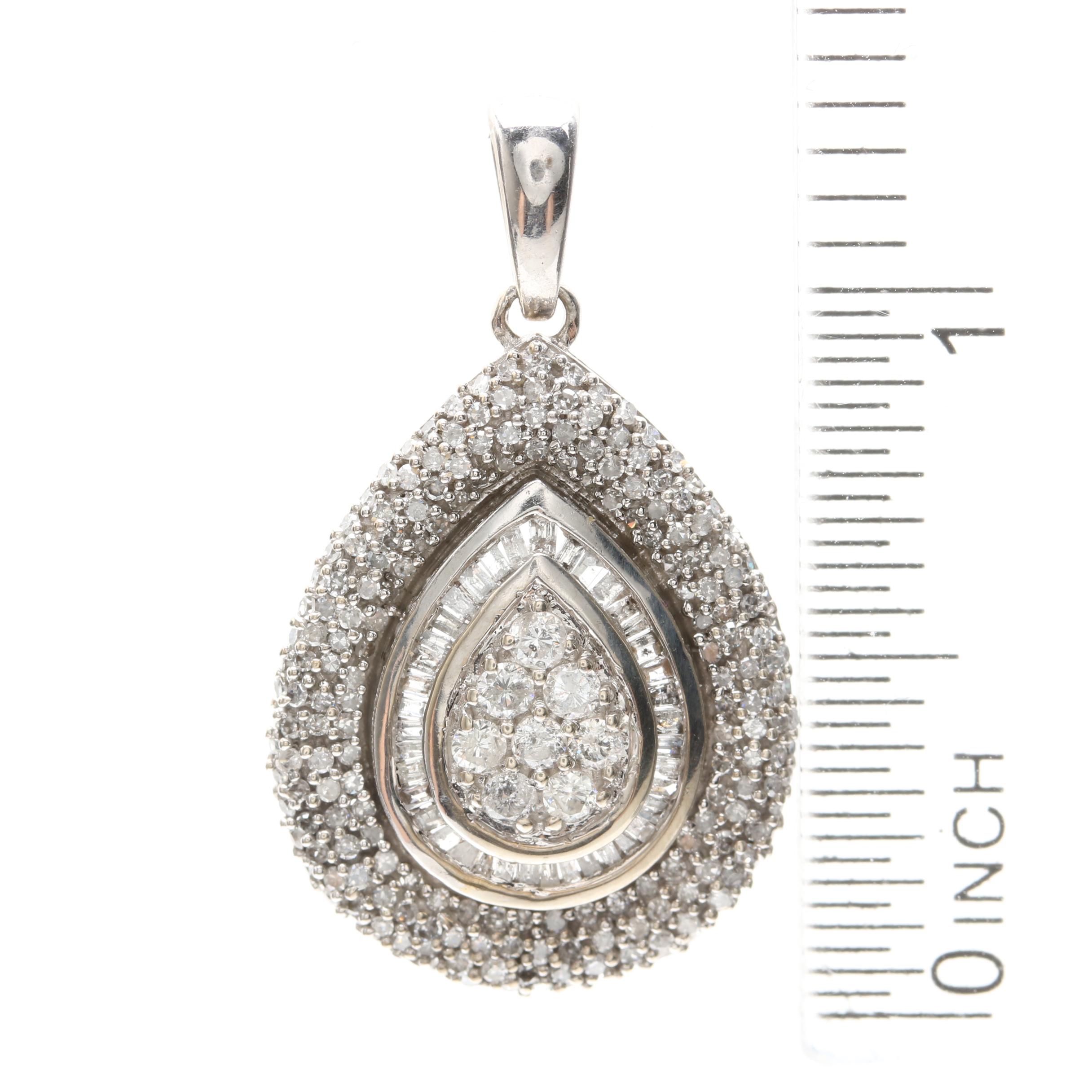 10K White Gold 0.93 CTW Diamond Pendant