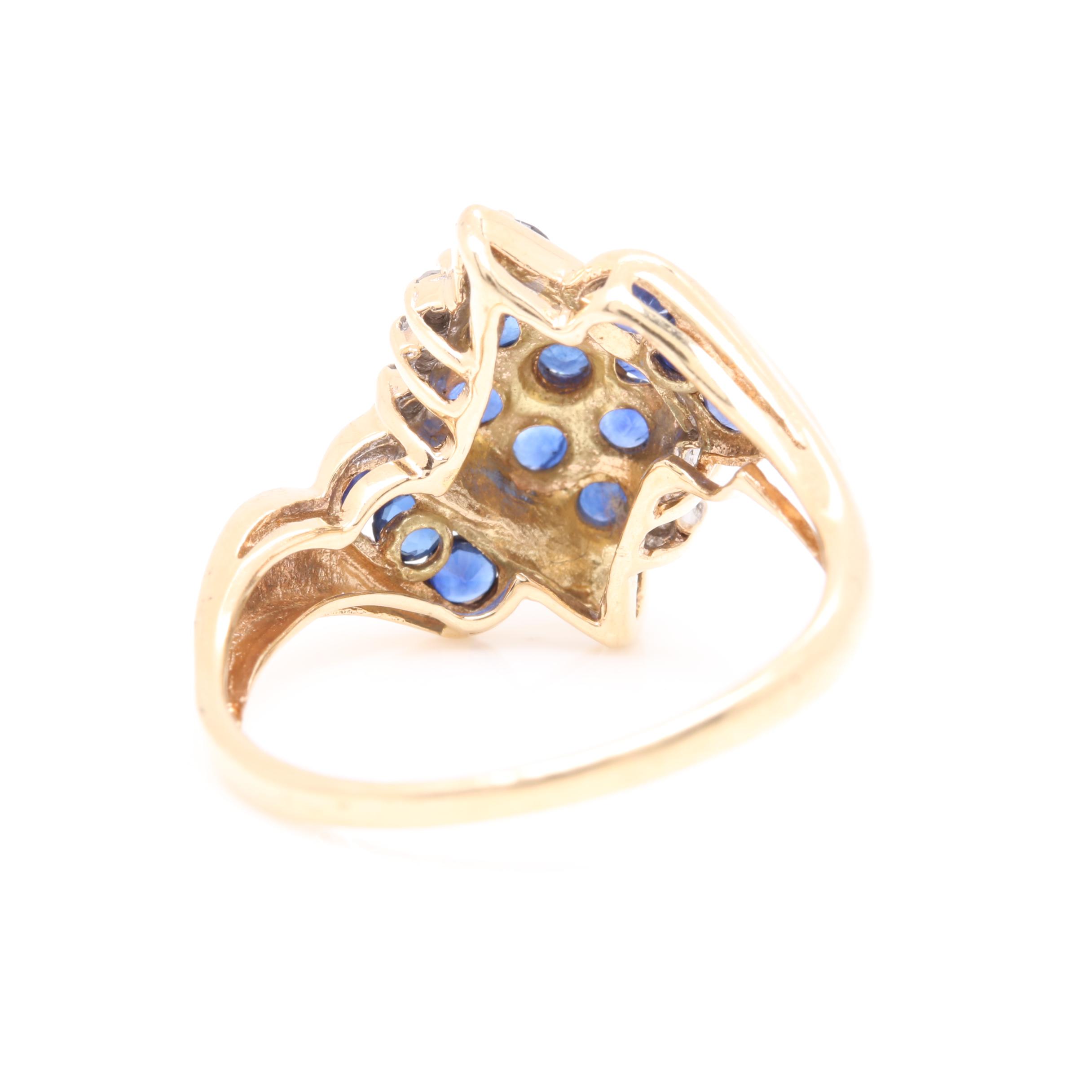10K Yellow Gold Blue Sapphire and Diamond Bypass Ring