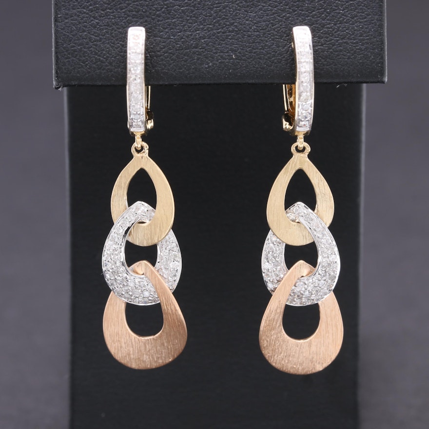 14K Rose, White, and Yellow Gold Diamond Earrings