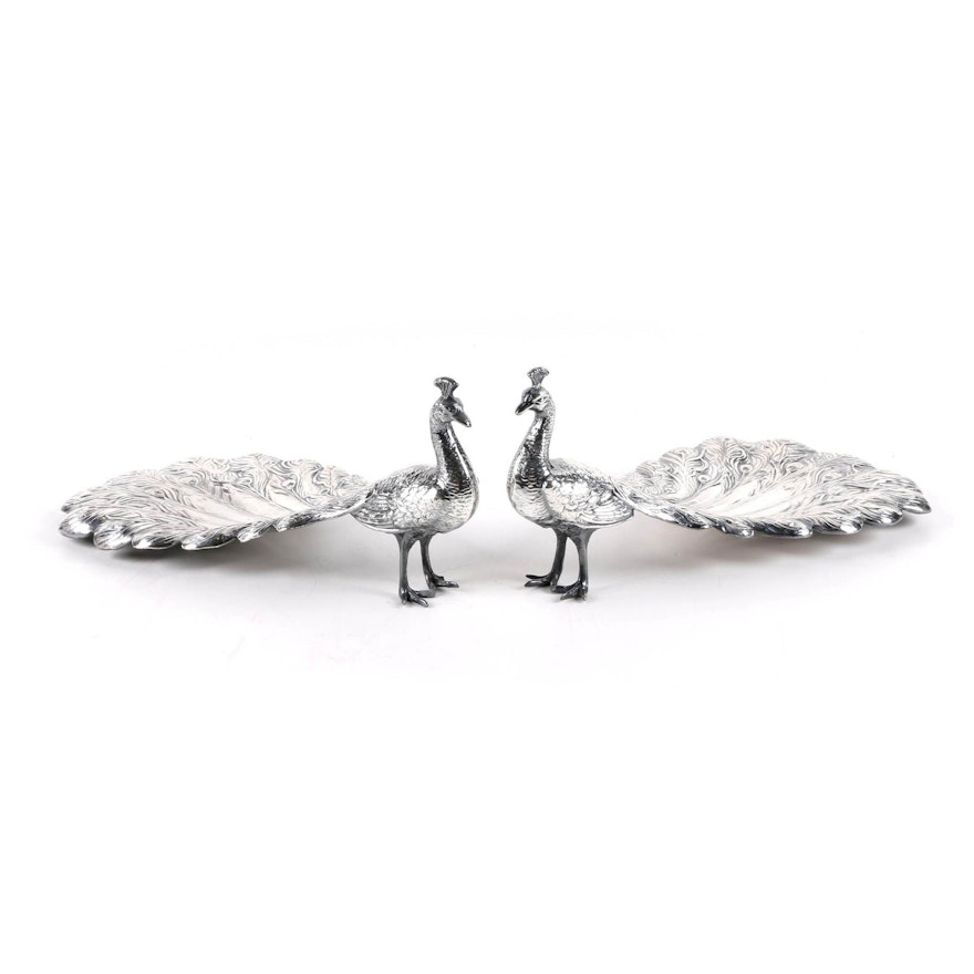 Silver-Plated Peacock Bonbon Dishes