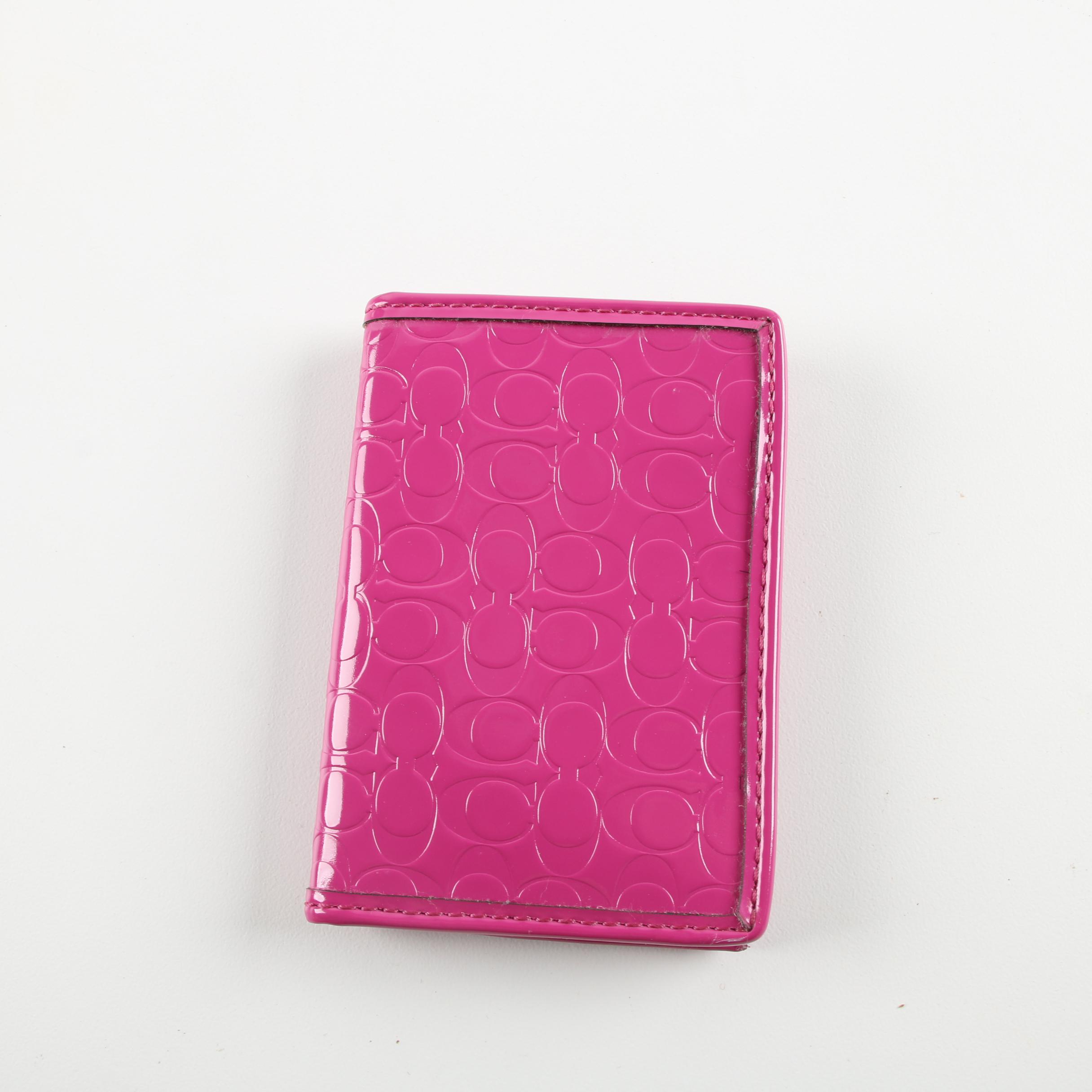 Coach Monogram Pink Patent Leather Shoulder Bag, Wristlet, and Card Case