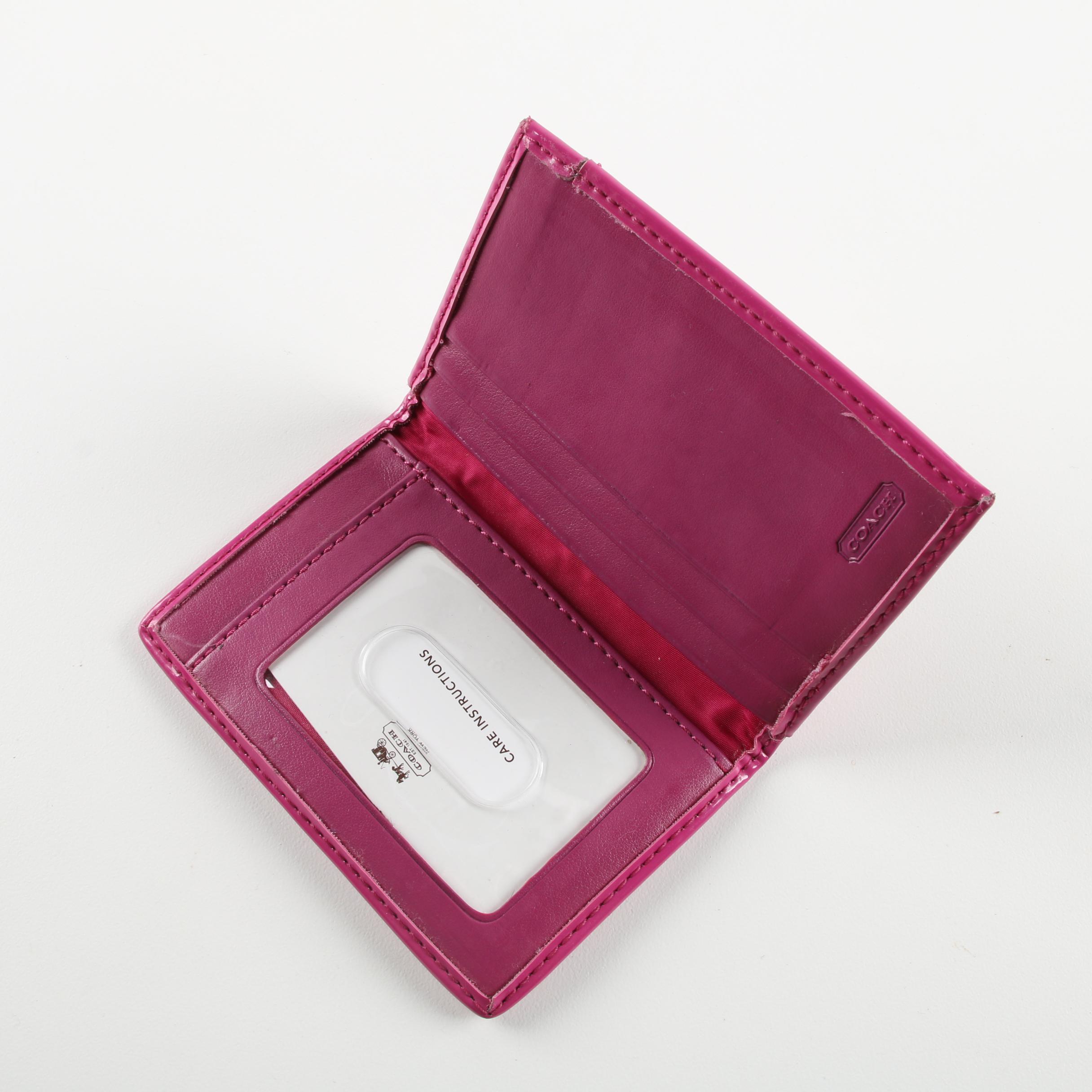 Coach Monogram Pink Patent Leather Shoulder Bag, Wristlet, and Card Case