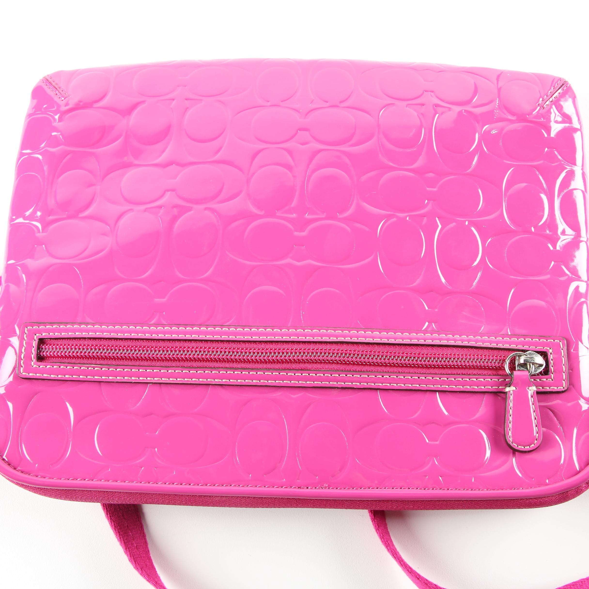 Coach Monogram Pink Patent Leather Shoulder Bag, Wristlet, and Card Case