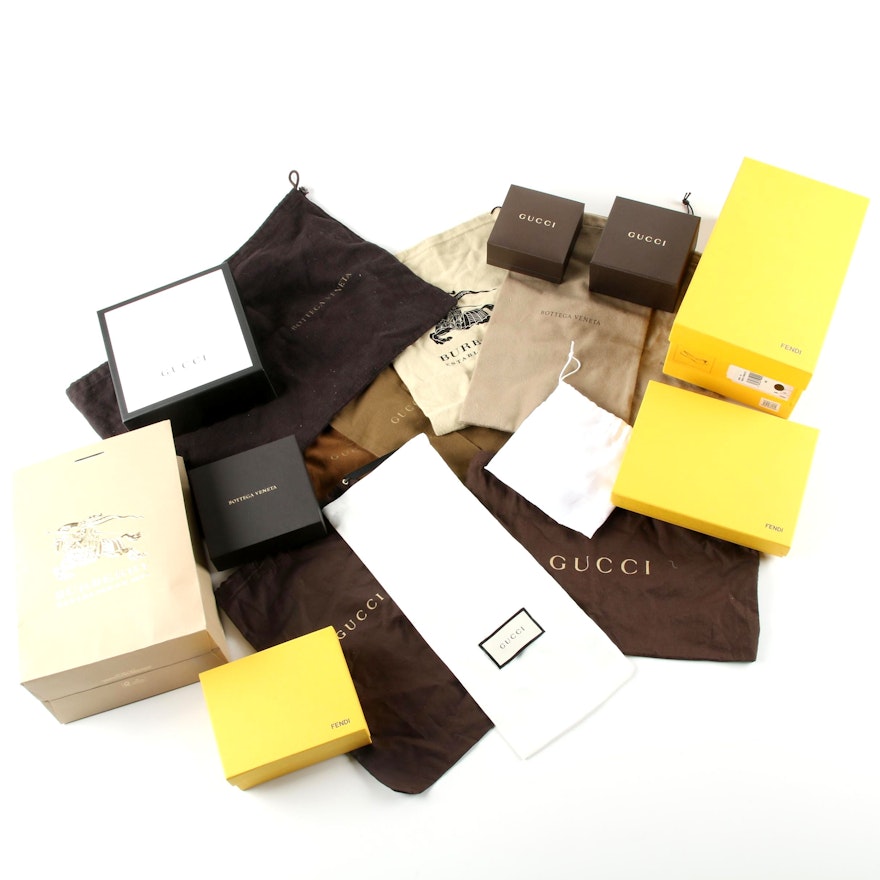 Designer Dust Covers, Boxes and Shopping Bags Including Gucci and Fendi