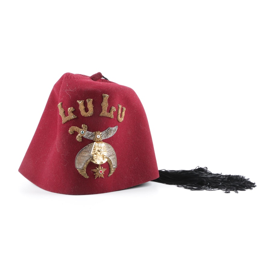 Vintage Red Wool Shriners Fez
