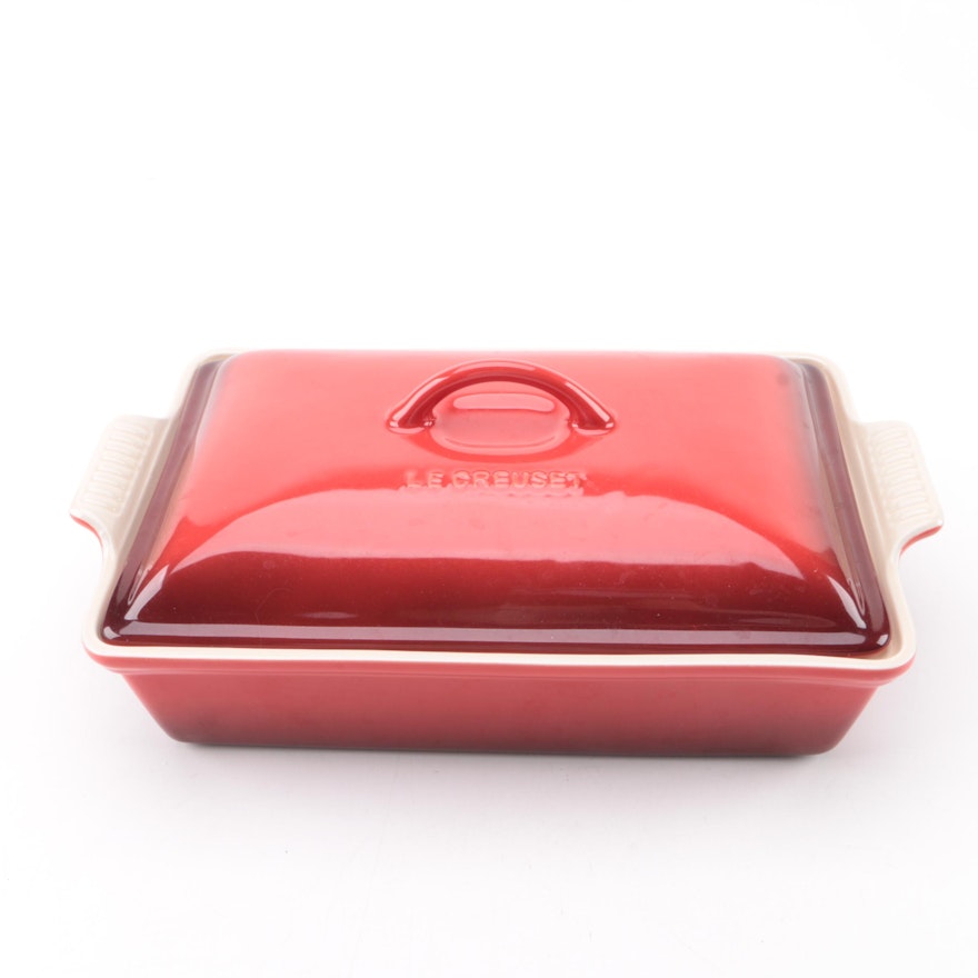 Le Creuset Heritage Stoneware Cerise Red Rectangular Casserole with Lid