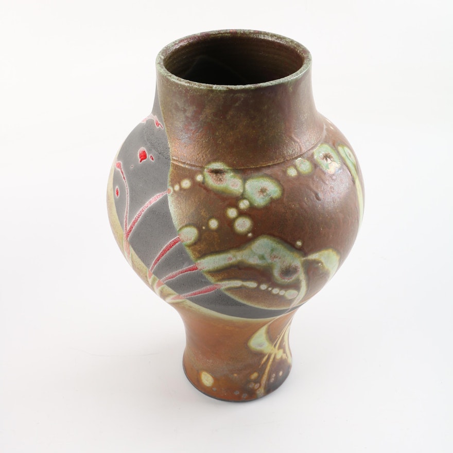 Wheel Thrown Stoneware Vase in Red and Earthtones