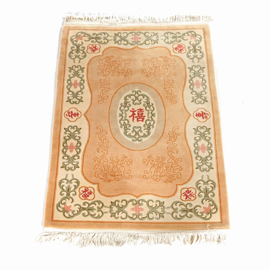 Hand-Knotted and Carved Chinese Wool Area Rug