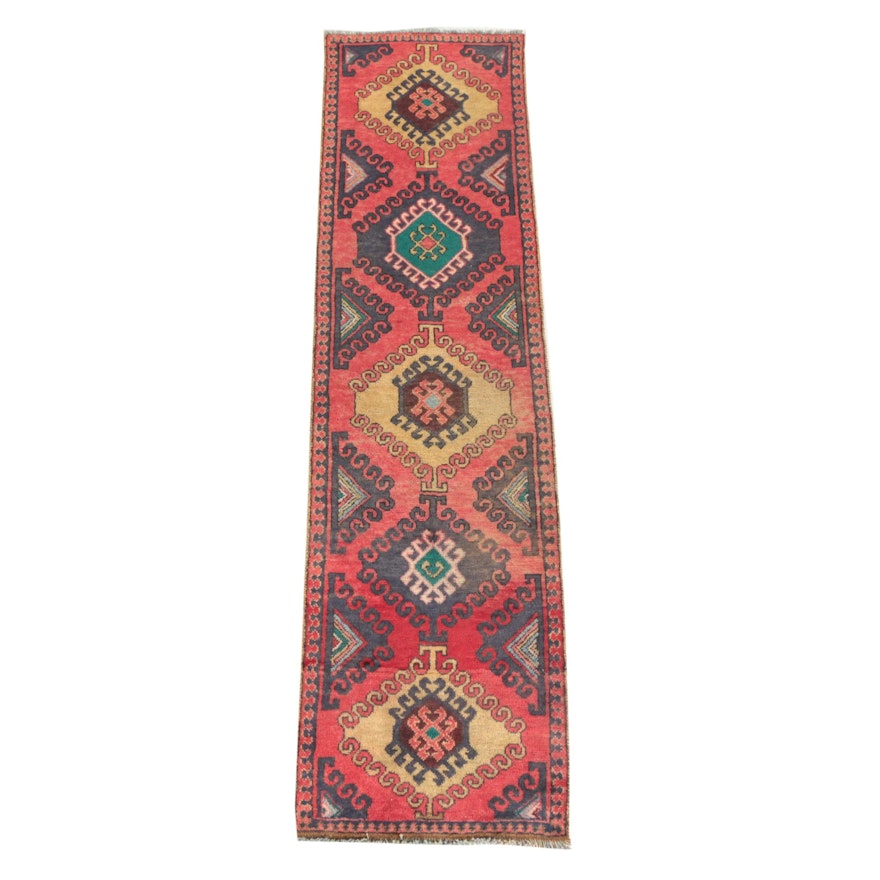 Hand-Knotted Caucasian Kazak Wool Carpet Runner