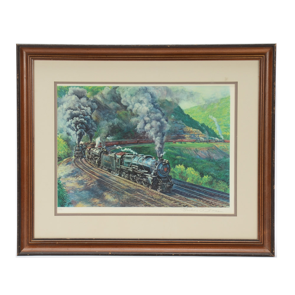 Theodore Xaras Vintage Collotype Print "Doubleheading up Horseshoe Curve"