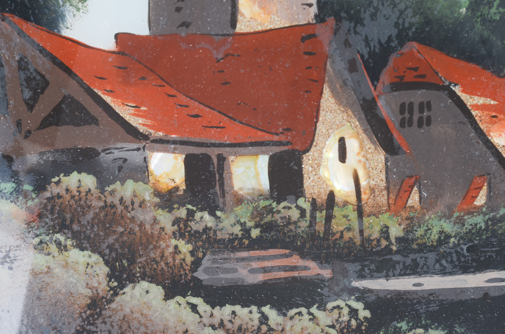 Vintage Oval Reverse Glass Painting of a Landscape