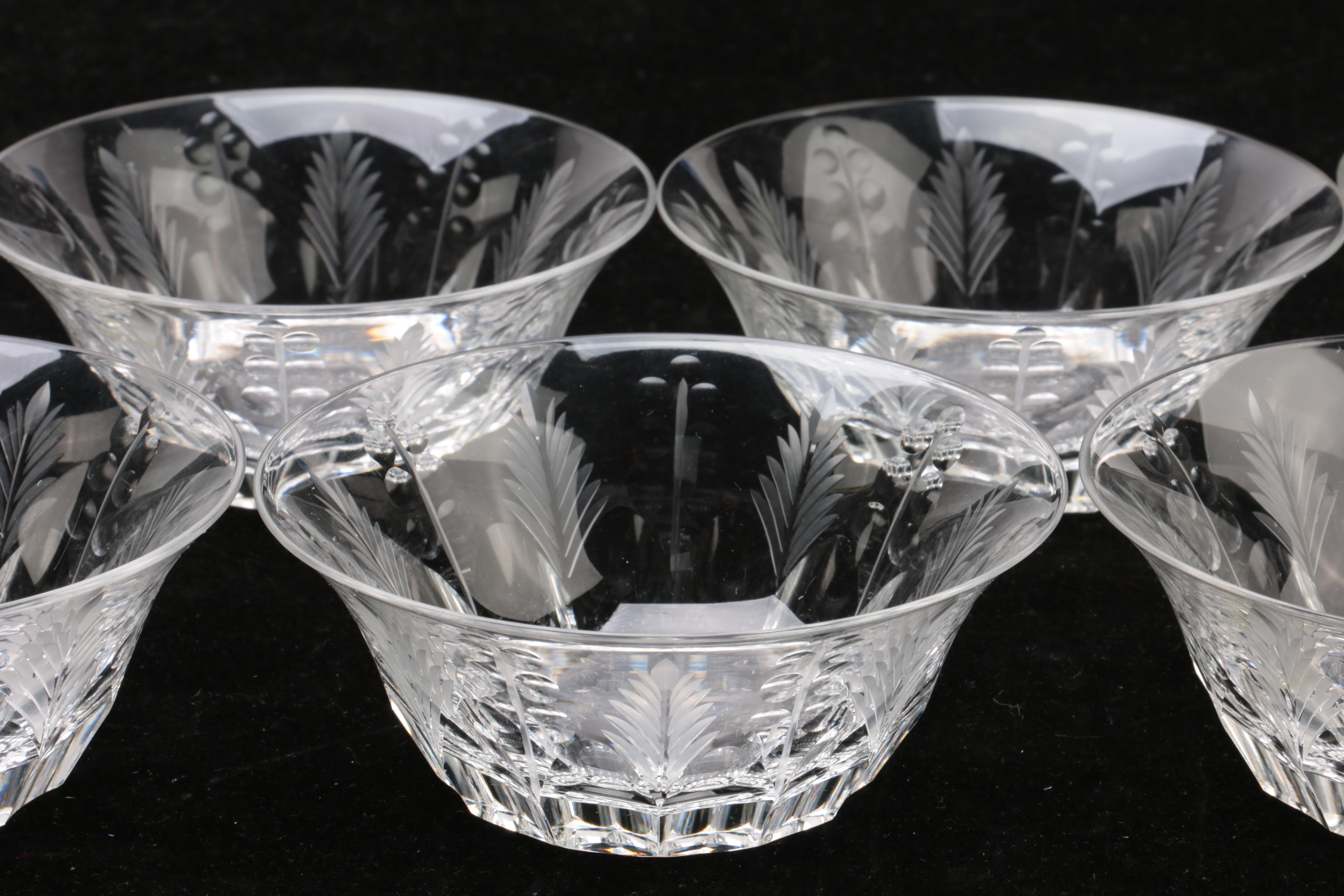 Vintage Libbey Cut Glass Foliate Motif Finger Bowls