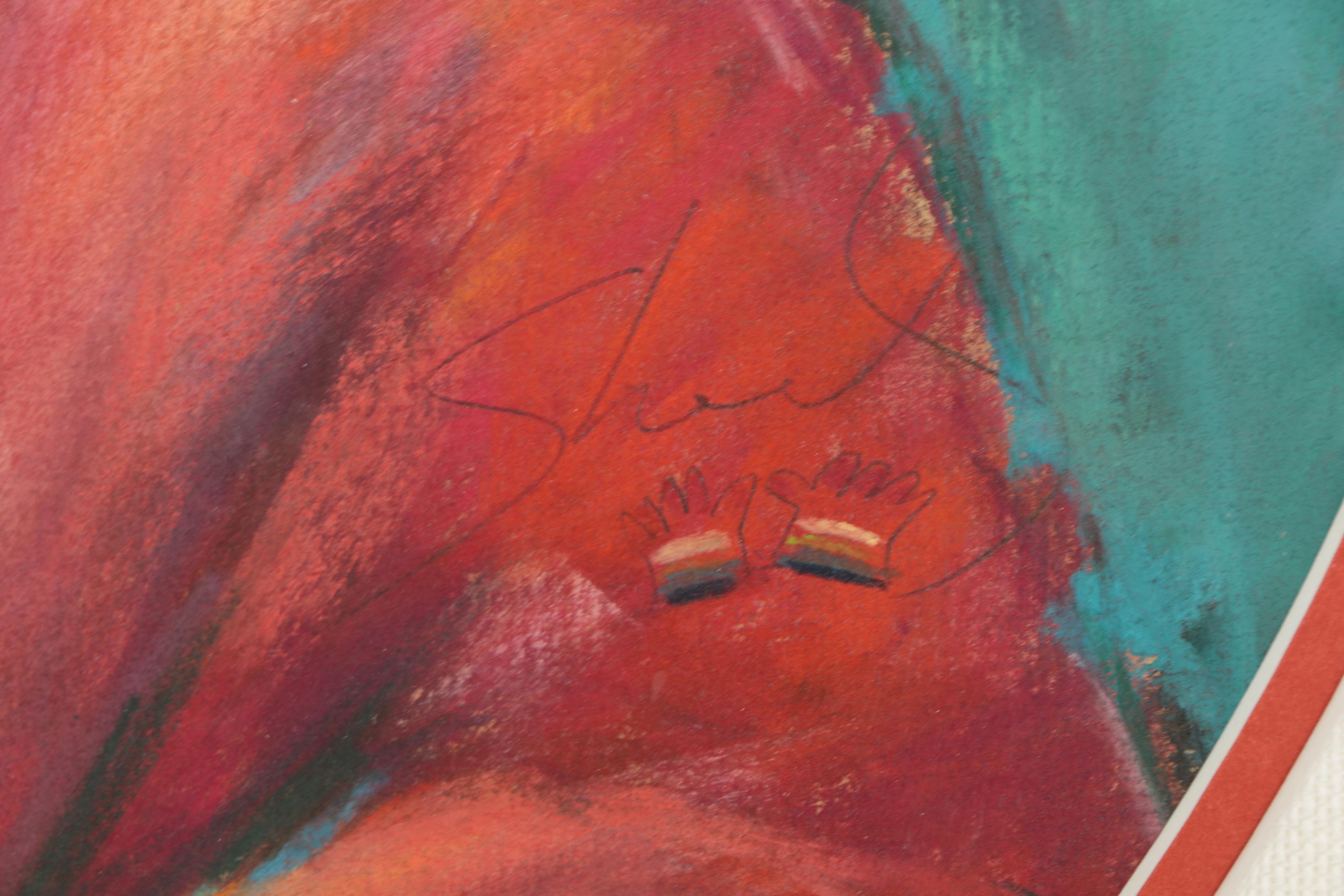 Budd Sherrick Pastel Portrait Drawing "Tondo: Indian Warrior"