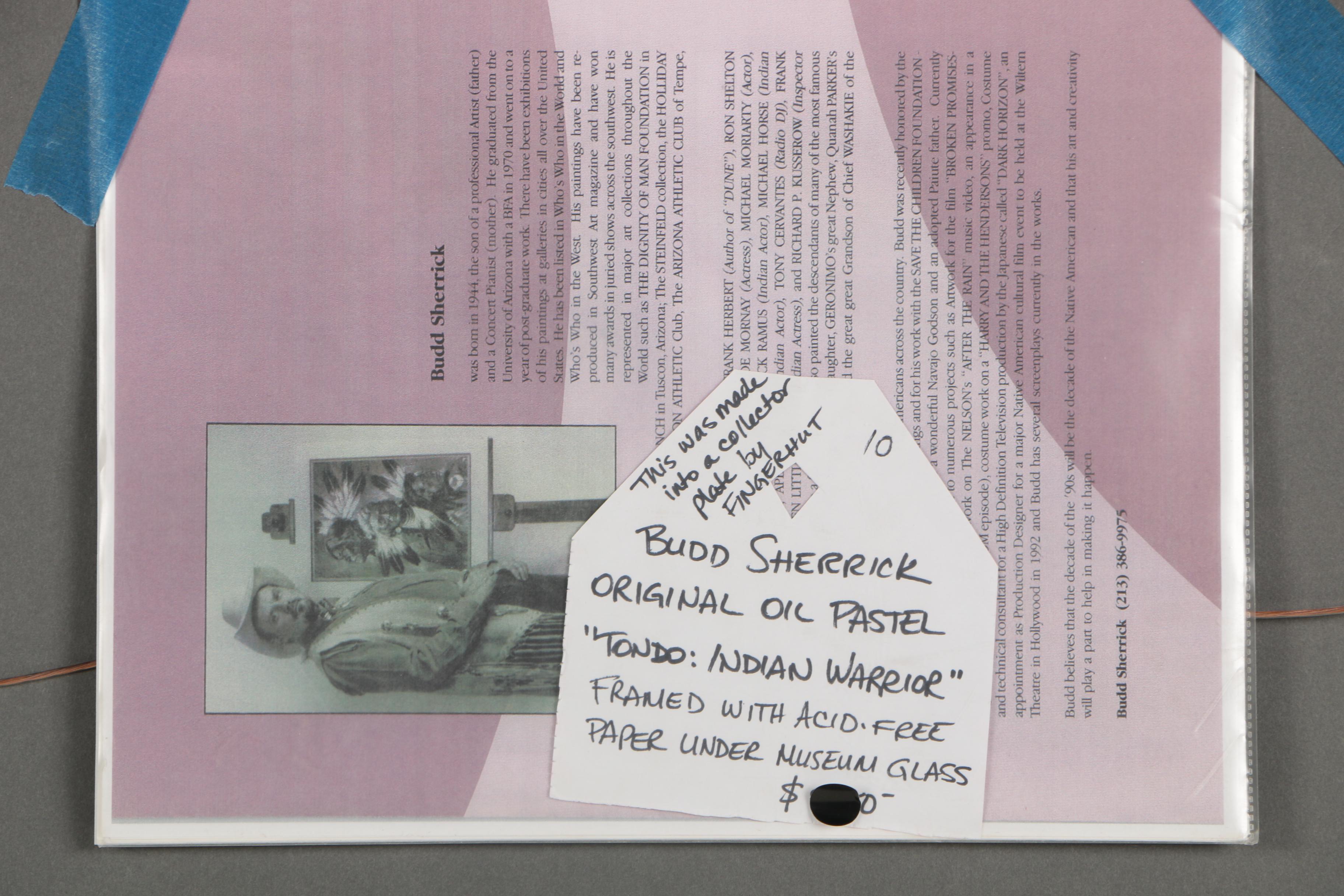 Budd Sherrick Pastel Portrait Drawing "Tondo: Indian Warrior"