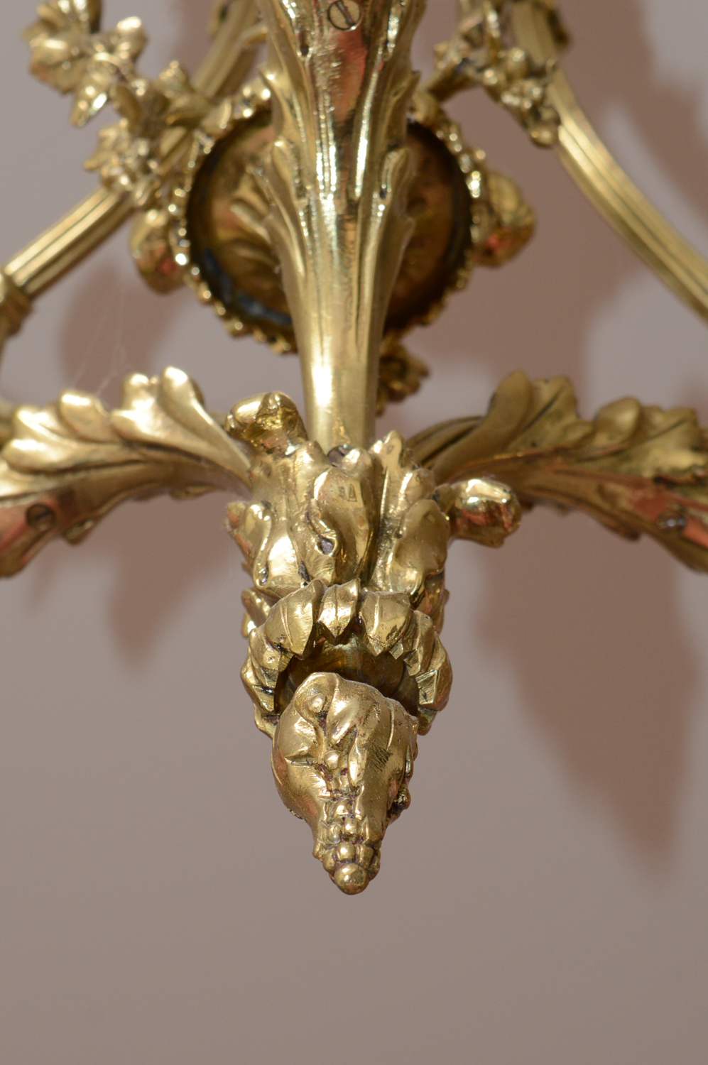 Vintage Chandelier with Pink Glass Lampshades