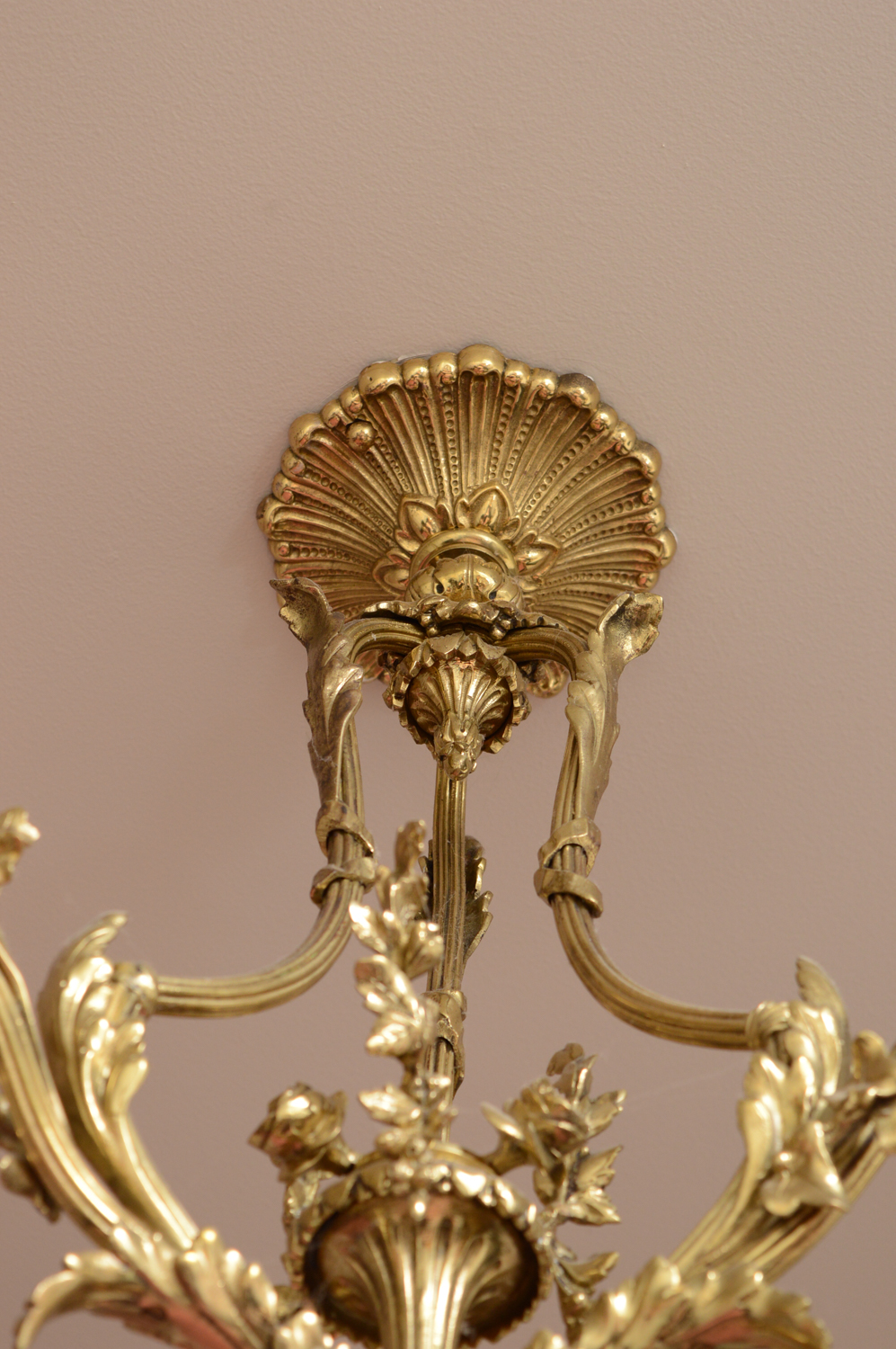 Vintage Chandelier with Pink Glass Lampshades