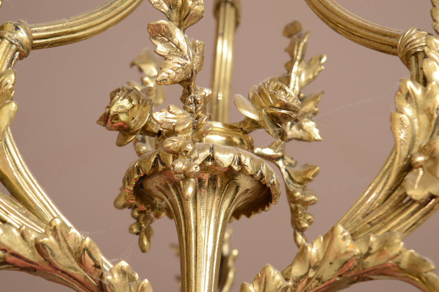 Vintage Chandelier with Pink Glass Lampshades