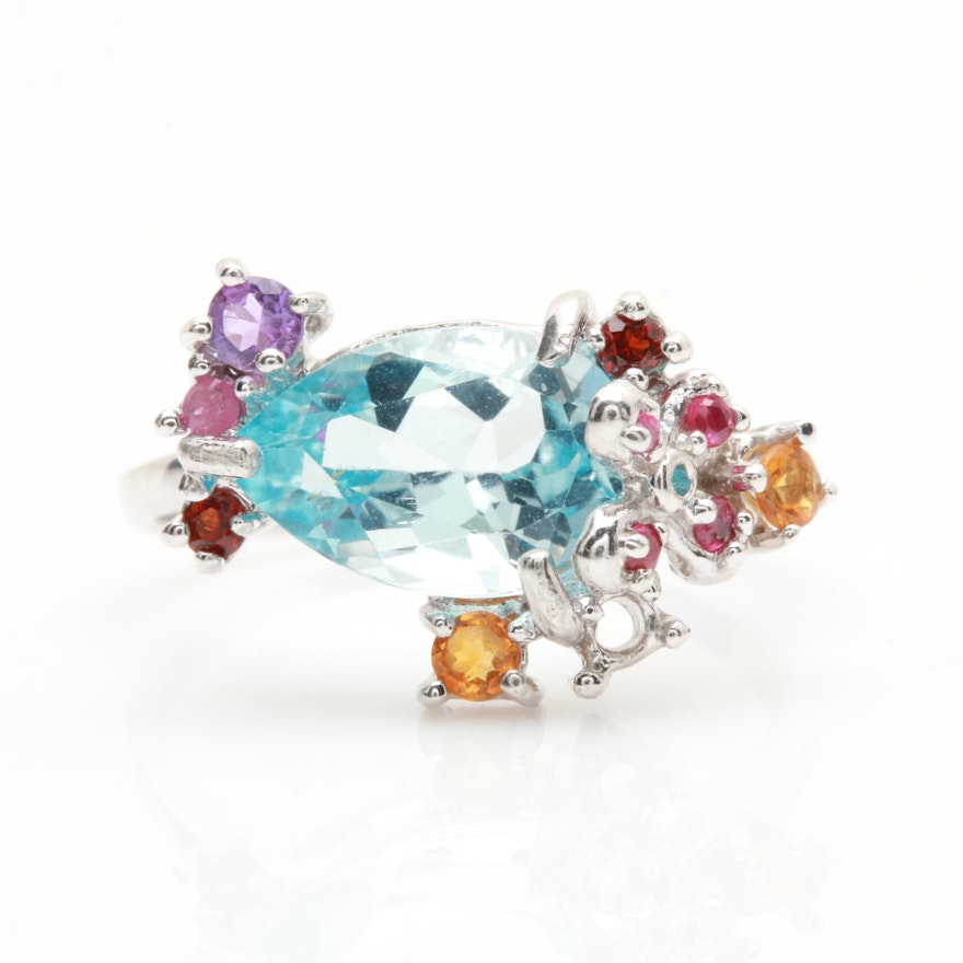 Sterling Silver Topaz and Gemstone Ring