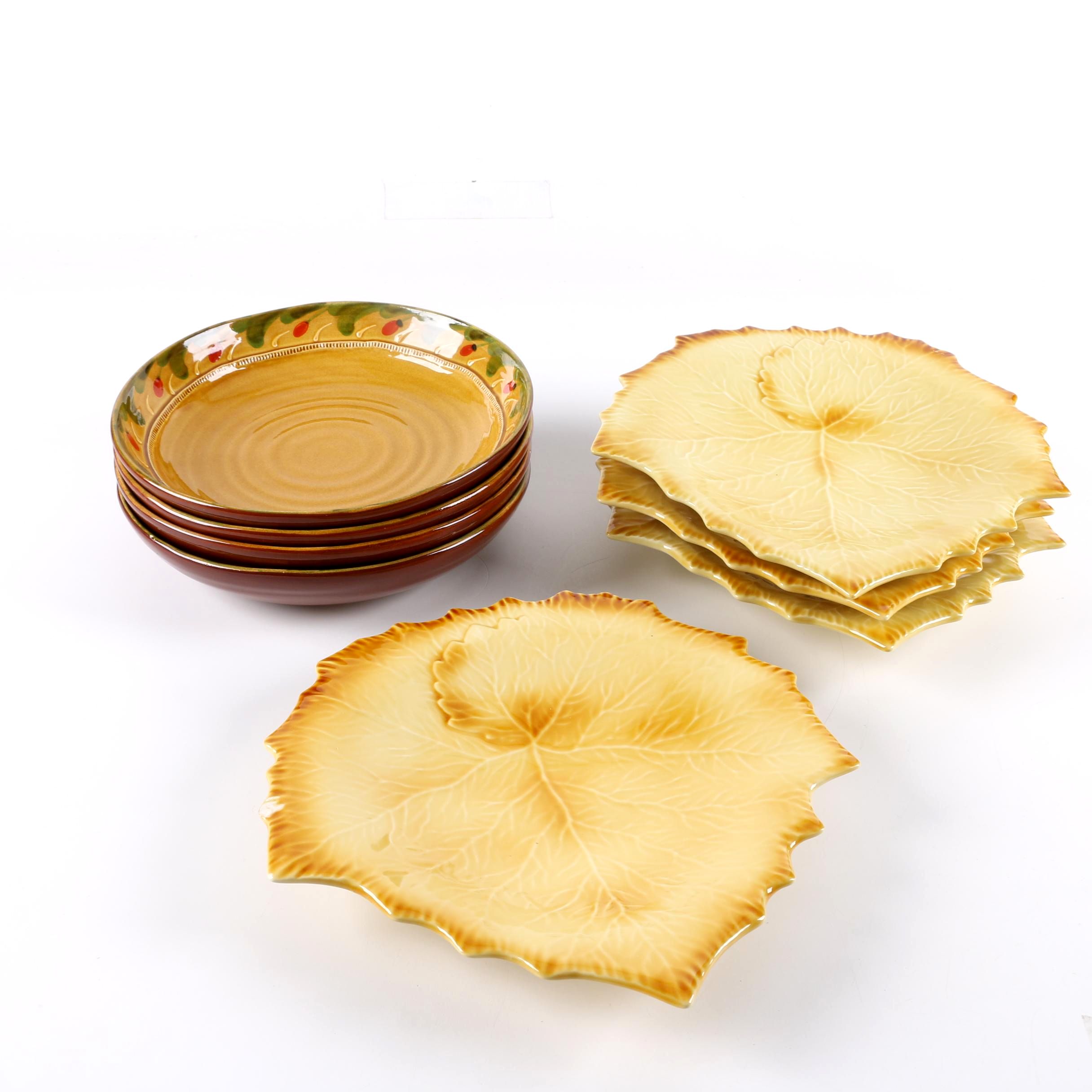 Italian Williams-Sonoma Leaf Shaped Plates and Bowls