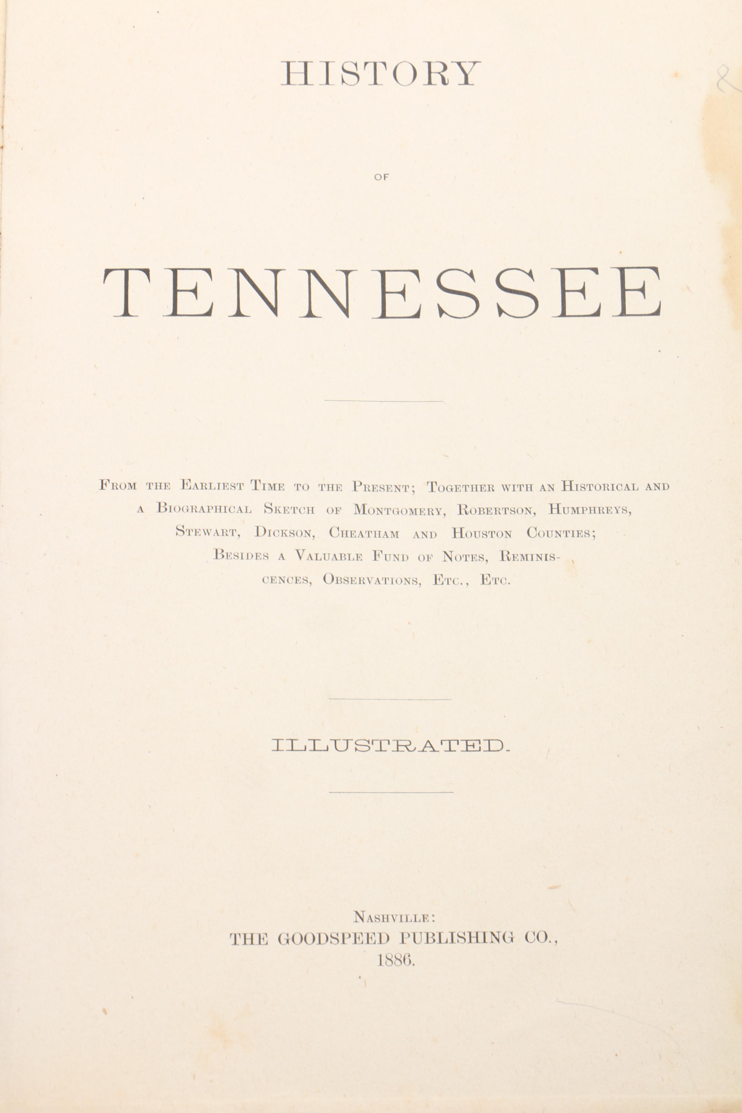 1886 Illustrated "History of Tennessee"