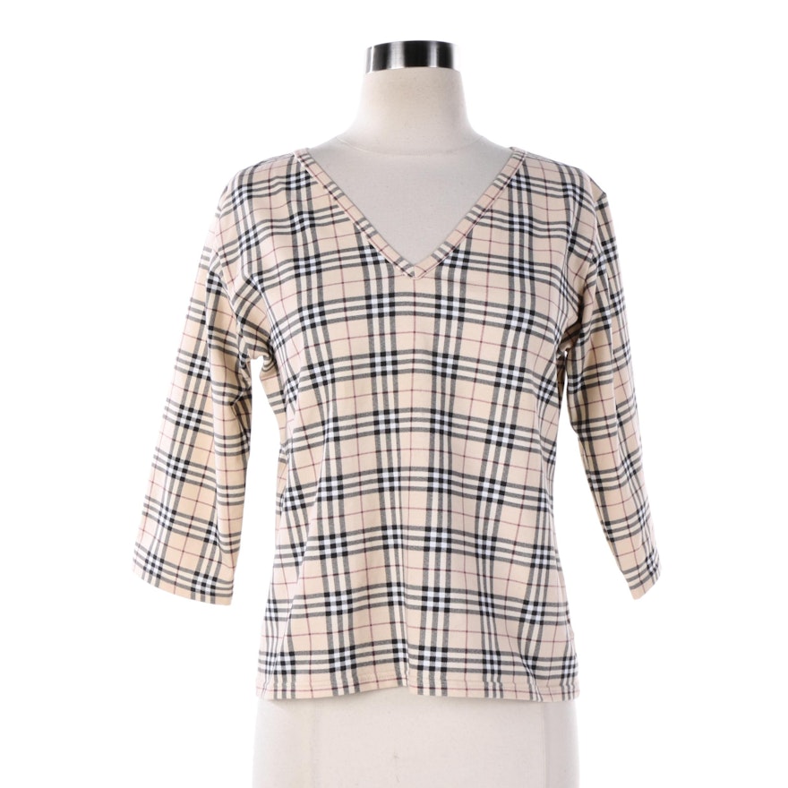 Women's Burberry London Plaid V-Neck Top