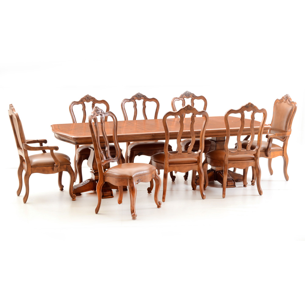 Ethan Allen French Provincial Style Dining Table and Eight Chairs
