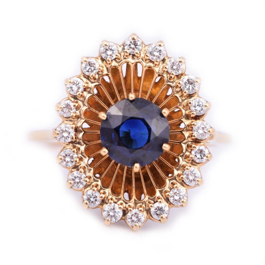 18K Yellow Gold 1.45 CTW Sapphire and Diamond Ring