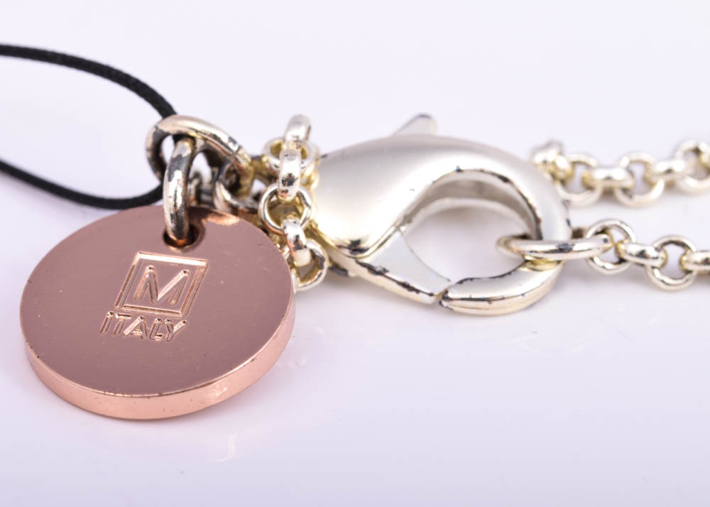 Plated Silver Rose Tone Pendant Necklace and Double Strand Glass Bead Bracelet