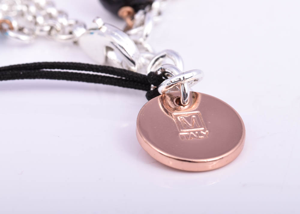 Plated Silver Rose Tone Pendant Necklace and Double Strand Glass Bead Bracelet