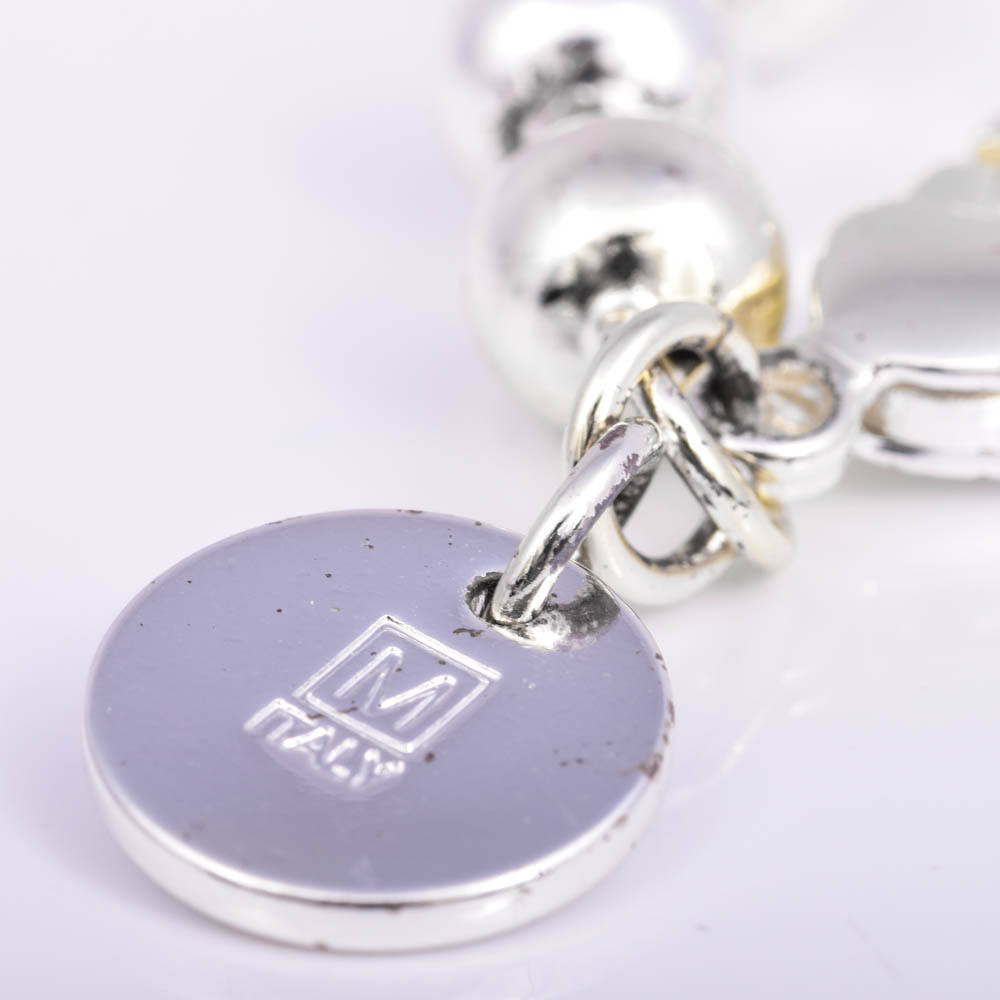 Plated Silver Round Bead Bracelet and Bead Dangle Earrings