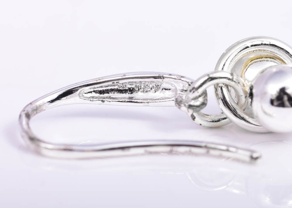 Plated Silver Round Bead Bracelet and Bead Dangle Earrings