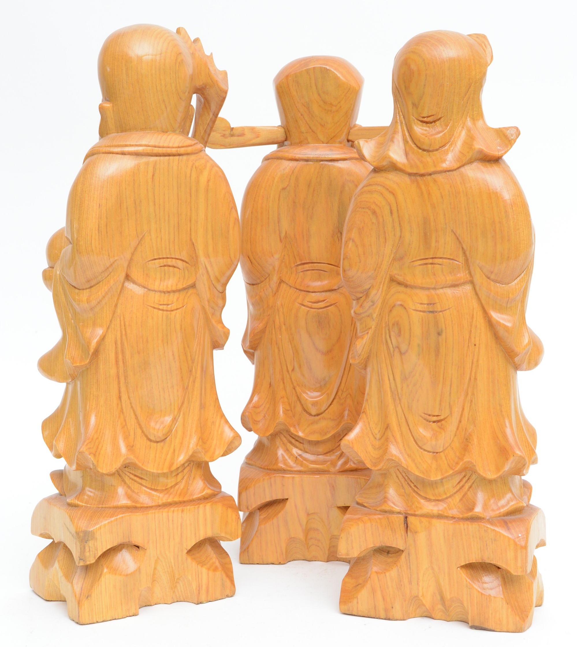 Wooden Hand Carved "Fu Lu Shou" Chinese Figurines