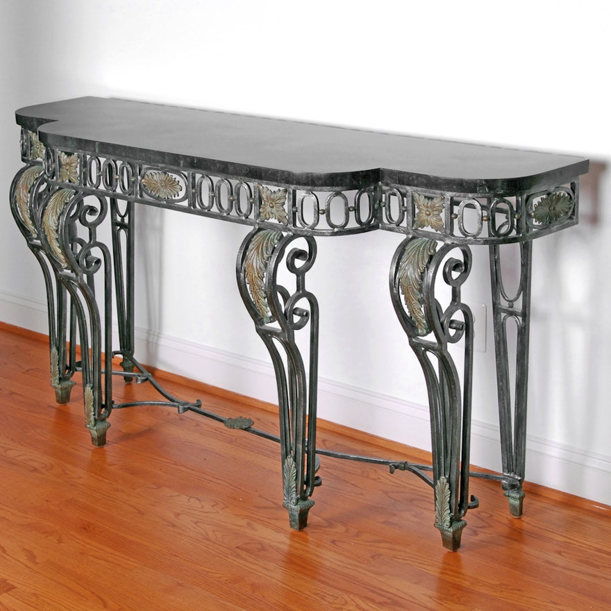 Neoclassical Style Marble Top Metal Console Table by Maitland-Smith