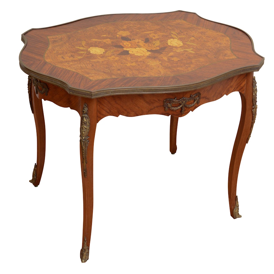 Vintage Louis XV Style Marquetry Inlaid Side Table