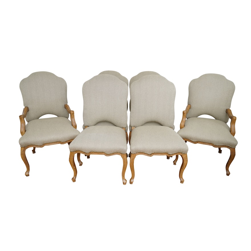 French Provincial Style Herringbone Upholstered Dining Chairs