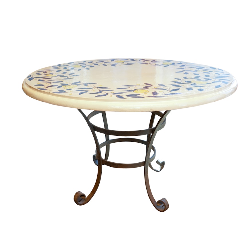 Ceramic Patio Table with Wrought Iron Base