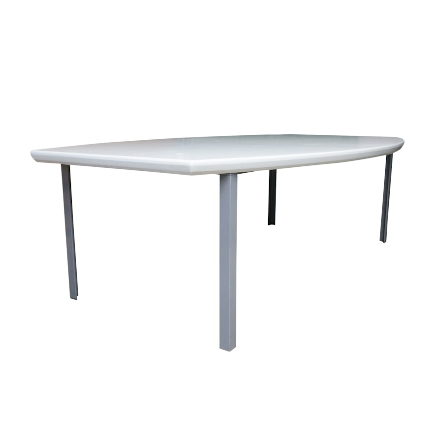 Modern White Marble Dining Table with Metal Base
