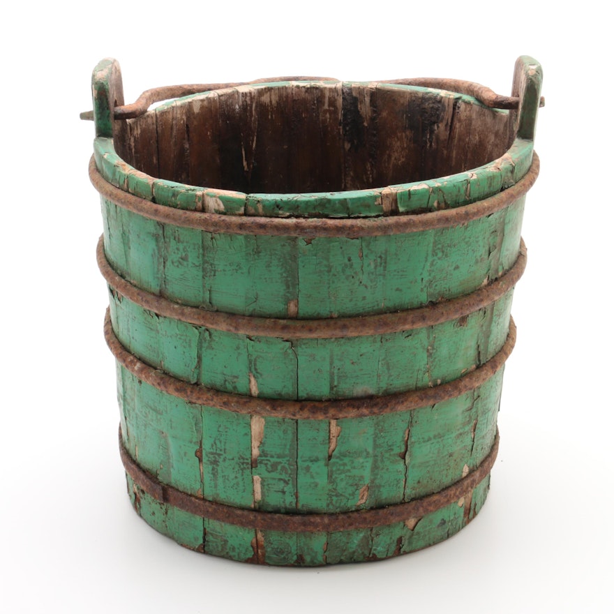 Semi-Antique Wooden Water Well Bucket